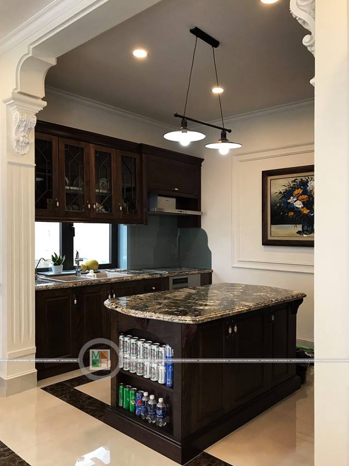 Thi công nội thất biệt thự phố gỗ óc chó tại Ecopark